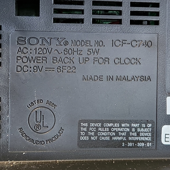 SONY DREAM MACHINE Clock Radio AM/FM Digital ICF-C740 Dual Alarm Backup Battery - Picture 8 of 11